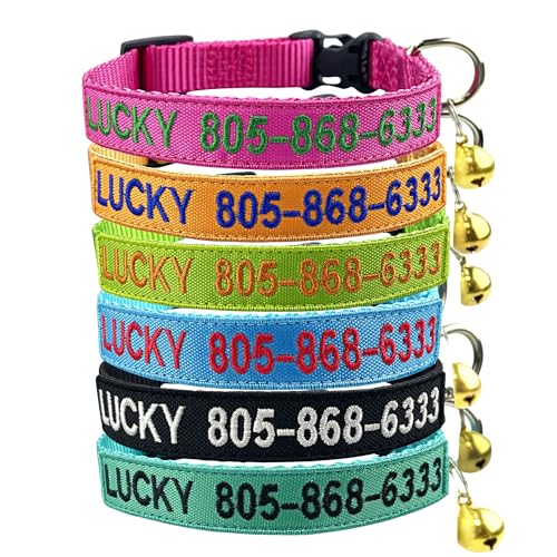 Personalisierbares Katzenhalsband, Breakaway Nylon Cat ID Halsband bestickt mit Haustiernamen und Telefonnummer, verstellbares Halsband mit Glocke… Personalisierbares Katzenhalsband, Breakaway Nylon Cat ID Halsband bestickt mit Haustiernamen und Telefonnummer, verstellbares Halsband mit Glocke… von SF Custom