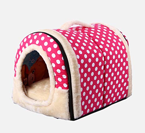 SF Net Trading Hundehütte, für den Winter, warm, faltbar, rutschfest, für den Außenbereich, M (45x35x32cm), pink mit Punkten von SF Net Trading