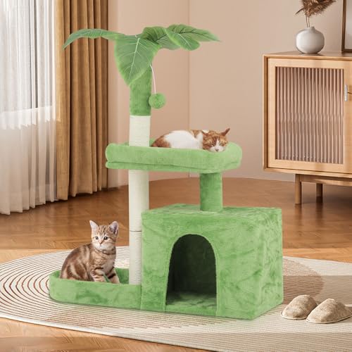 Kratzbaum mit grünen Blättern Katzenturm mit Kratzstämmen, Katzenhaus Condo Sitzstange und Flauschiger Ball Katzenbäume für Indoor-Katzen 81.3 cm, Rasengrün Kratzbaum mit grünen Blättern Katzenturm mit Kratzstämmen, Katzenhaus Condo Sitzstange und Flauschiger Ball Katzenbäume für Indoor-Katzen 81.3 cm, Rasengrün von SFIHOME