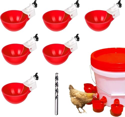 Hühnertränke Automatische Geflügeltränke Hühnerwasserspender DIY Hühnerwasserbecher Geflügeltränke für Hühner,Tränke Hühnerzubehör Wasserspender-Set mit Bohrer für Huhn,Gans,Pute,Ente,Taube (6STK, M) von SFNN