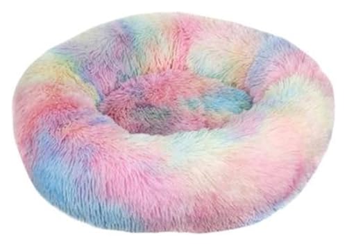 SFQEVHRZ Hundehütte， Hundebett, Zwinger, rund, for den Winter, warm, for Hunde, Schlafsack, lang, Plüsch, superweich, Haustierbett(Rainbow,70cm) von SFQEVHRZ
