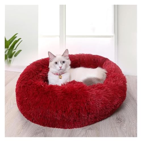SFQEVHRZ Hundehütte， Hundebett, Zwinger, rund, for den Winter, warm, for Hunde, Schlafsack, lang, Plüsch, superweich, Haustierbett(Red Wine,40cm) von SFQEVHRZ