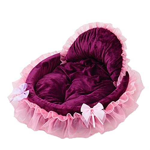 SFQEVHRZ Hundehütte， Katze Hundehütte Teddy Bichon Spitze Prinzessin Haus Vier Jahreszeiten Allgemeine Haustier Produkte Hund Bett Sofa(Burgundy,Small 48 42CM) von SFQEVHRZ
