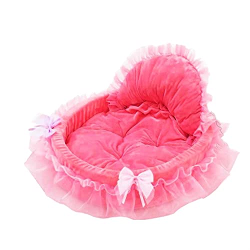 SFQEVHRZ Hundehütte， Katze Hundehütte Teddy Bichon Spitze Prinzessin Haus Vier Jahreszeiten Allgemeine Haustier Produkte Hund Bett Sofa(Pink Heart,Large 53 48CM) von SFQEVHRZ