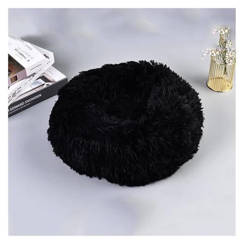 SFQEVHRZ Hundehütte， Super weiches Haustierbett, Zwinger, Hund, rund, Katze, Winter, Warmer Schlafsack, langes Plüsch, großes Welpenkissen(Gw Black,40cm) von SFQEVHRZ