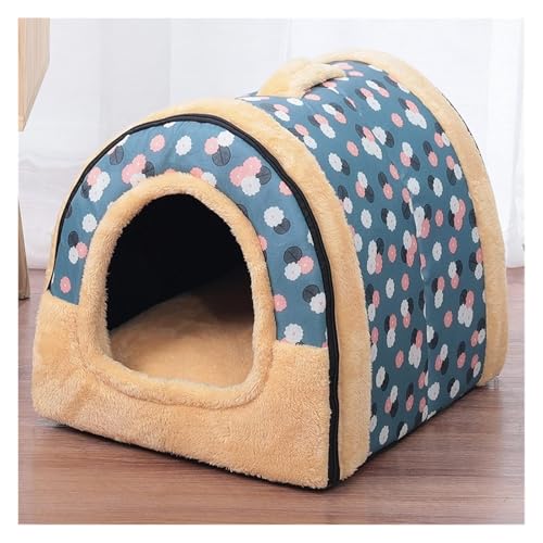 SFQEVHRZ Hundehütte， Warmes Hundehaus-Haustierbett, Bedruckt, Zwinger-Sofa-Matte for Haustierwelpen, faltbares Katzenbett, Hundebett(Blue Flower,Medium) von SFQEVHRZ