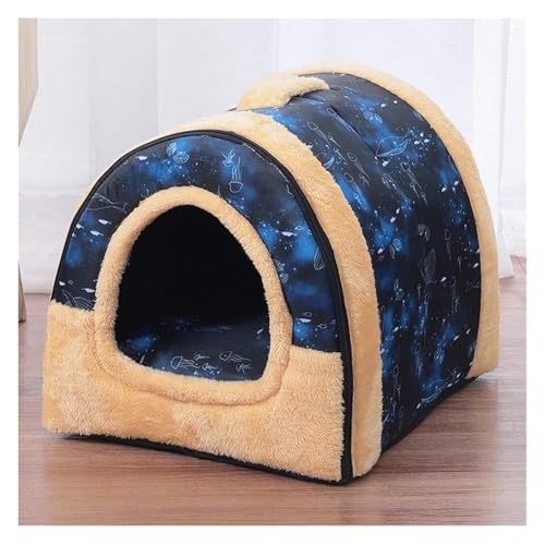 SFQEVHRZ Hundehütte， Warmes Hundehaus-Haustierbett, Bedruckt, Zwinger-Sofa-Matte for Haustierwelpen, faltbares Katzenbett, Hundebett(Dark Sea,Large) von SFQEVHRZ