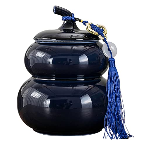 SFQEVHRZ Tierurne, Dekorative Gedenkurnen zur Einäscherung, Andenken for Asche – mittelgroßes Keramik-Urnenglas(Dark Blue) von SFQEVHRZ