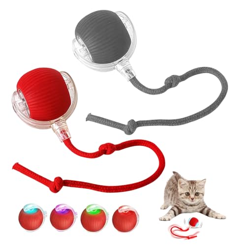 SFSSHUI Interaktives Katzenball Spielzeug, Katzenspielzeug Elektrisch, Interaktiver Elektrischer Katzenball, Bewegliches Interaktives Katzenspielzeug, Smart Cat Toy Ball Rollender Ball (red+Grey) von SFSSHUI