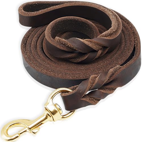 SFTORMAS Leder-Hundeleine, 2,4 m x 1,9 cm, geflochtene Lederleine für Hunde, weiches Leder, Trainingsleine, starke Lederleine für kleine, mittelgroße und große Hunderassen (braun) von SFTORMAS