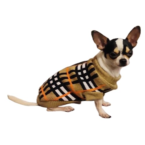 Pullover für Welpen und Kätzchen, gestrickter karierter Pullover für kleine Rassen, maßgeschneidert für kleine Pudel-Teetassen-Rassen wie Chihuahuas, russische Spielzeugterrier, Yorkies, Größe XS von SGAVAHSG