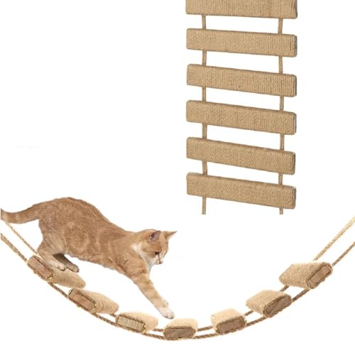 Katzenkletterleiter zur Wandmontage, Katzenbrücke, Massivholz, Haustiermöbel, Katzen-Hanfkäfig, Sisalseil, Regale, Kätzchen, Spielzeug, Baum, Turm (volle Sisalleiter, 50 cm) von SGLTY