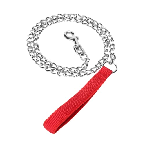 SGODA Robuste Hundeleine mit Metallkette, kaufeste Hundeleine mit weichem Griff, für große Haustiere über 22,7 kg (1,2 m x 4 mm, rot) von SGODA
