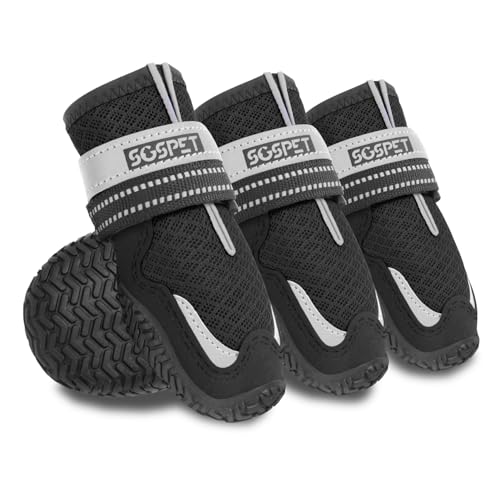 SGSPET 4 Stück Hundeschuhe Pfotenschutz Hunde Schuhe Outdoor atmungsaktiv Hundeschuhe Hundesocken Anti Rutsch für Füße mit Einer Breite (Schwarz, 2#(Breite-4.8cm) for 18-27Ibs) von SGSPET