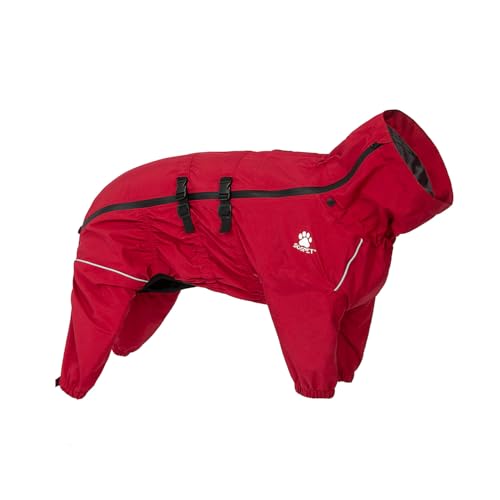 SGSPET Hunde-Regenmantel, wasserfester 4-Beiniger Regenjacke mit Leinenloch, reflektierendem Gurt, für kleine/mittelgroße Hunde, leichte Welpenkleidung (Rot, S) von SGSPET