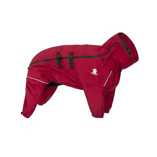 SGSPET Hunde-Regenmantel, wasserfester 4-Beiniger Regenjacke mit Leinenloch, reflektierendem Gurt, für kleine/mittelgroße Hunde, leichte Welpenkleidung (Rot, XS (Chest 38-44cm)) von SGSPET