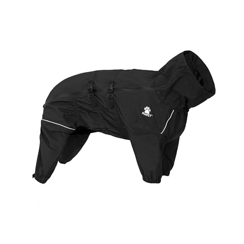 SGSPET Hunde-Regenmantel, wasserfester 4-Beiniger Regenjacke mit Leinenloch, reflektierendem Gurt, für kleine/mittelgroße Hunde, leichte Welpenkleidung (Schwarz, S (Chest 44-52cm)) von SGSPET