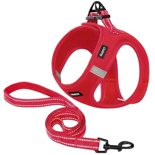 SGSPET Hundegeschirr Für mittel Hunde Anti-Zug-Design verstellbar atmungsaktiv mit Reflexstreifen. Brustgeschirr für sichere Führung, unterstützt bei Kontrolle (Rot, L(Chest 48-54)) von SGSPET