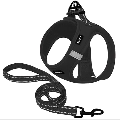 SGSPET Hundegeschirr Für mittel Hunde Anti-Zug-Design verstellbar atmungsaktiv mit Reflexstreifen. Brustgeschirr für sichere Führung, unterstützt bei Kontrolle (Schwarz, M(Chest 44-48)) von SGSPET