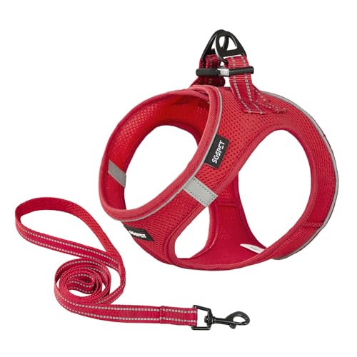 SGSPET Hundegeschirr Mittelgroße Hunde, Anti Zug Geschirr mit Kontrolle, No Pull Verstellbar Hundegeschirr Atmungsaktiv Reflexstreifen Brustgeschirr Sichere Führung (Rot, L(Chest 48-54)) von SGSPET