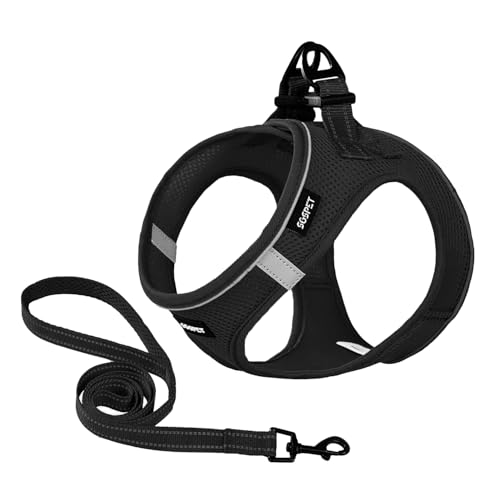 SGSPET Hundegeschirr Mittelgroße Hunde, Anti Zug Geschirr mit Kontrolle, No Pull Verstellbar Hundegeschirr Atmungsaktiv Reflexstreifen Brustgeschirr Sichere Führung (Schwarz, S(Chest 36-44)) von SGSPET