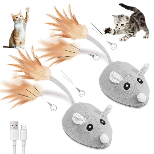 SGZIOO 2 Stück Katzenspielzeug Maus Elektrisch, Elektrische Maus für Katzen mit Federschwanz, Katzenspielzeug Selbstbeschäftigung, USB Wiederaufladbares Magic Maus Katze für Kleine Katze im Drinnen SGZIOO 2 Stück Katzenspielzeug Maus Elektrisch, Elektrische Maus für Katzen mit Federschwanz, Katzenspielzeug Selbstbeschäftigung, USB Wiederaufladbares Magic Maus Katze für Kleine Katze im Drinnen von SGZIOO