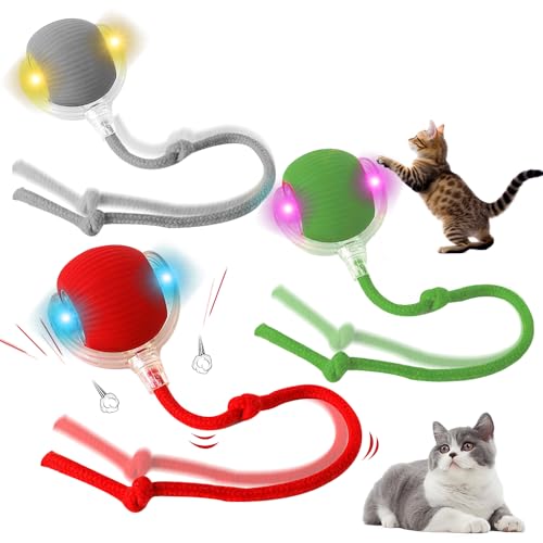SGZIOO 3 Stück Katzenspielzeug Elektrisch Ball, Interaktives Katzenspielzeug Ball Elektrisch, 360° Rolling Katzenball Elektrisch, 3 Modi, Aufladbar, Automatisch spielball für Katzen mit Schnur SGZIOO 3 Stück Katzenspielzeug Elektrisch Ball, Interaktives Katzenspielzeug Ball Elektrisch, 360° Rolling Katzenball Elektrisch, 3 Modi, Aufladbar, Automatisch spielball für Katzen mit Schnur von SGZIOO