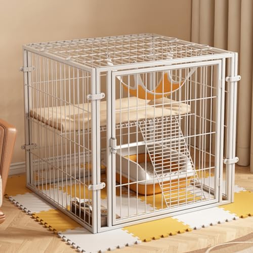 SGeneE Katzenkäfige für den Innenbereich, aus Metall, abnehmbarer, selbstgemachter Übungsplatz, Katzenzaun für 1-2 Katzen, Tropfverschluss-Design, 66, Weiß von SGeneE