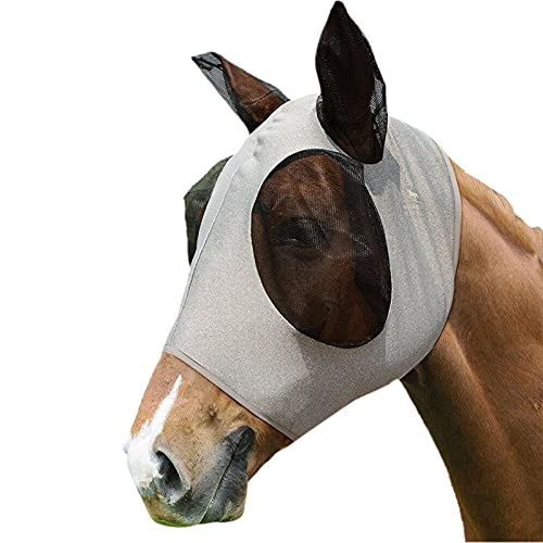 Fliegenmaske für Pferde, elastisch, atmungsaktiv, Pferdefliegenmaske mit Ohren für Pferde, Grau von SGerste
