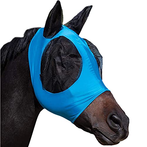 Fliegenmaske für Pferde – Elastische Pferdefliegenmaske | Atmungsaktive Pferdefliegenmaske mit Ohren für Pferde (Blau) von SGerste
