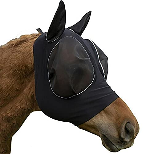 Fliegenmaske für Pferde – Elastische Pferdefliegenmaske | Atmungsaktive Pferdefliegenmaske mit Ohren für Pferde (Schwarz) von SGerste