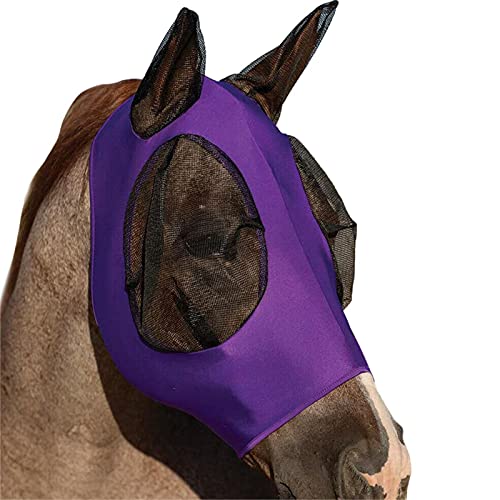 Fliegenmaske für Pferde – Elastische Pferdefliegenmaske | Atmungsaktive Pferdefliegenmaske mit Ohren für Pferde (lila) von SGerste