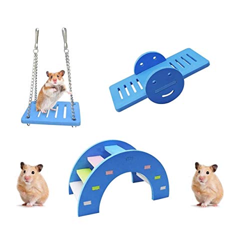 Set mit 3 schönen Hamsterspielzeug, Regenbogenbrücke & Wippe & Schaukel Hamster Spielzeug Kit Langeweile Breaker Kleintier Aktivität Spielzeug, DIY Hamster Käfig Zubehör für kleine Haustiere von SGerste