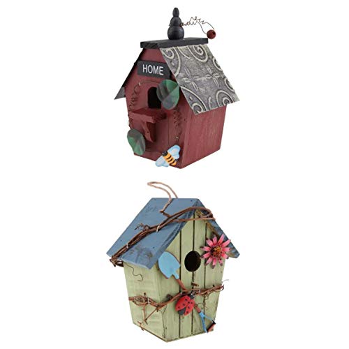 Vogelhaus aus Holz, bunt, für kleine Vögel, Gartenornamente, Blau und Rot, 2 Stück von SGerste