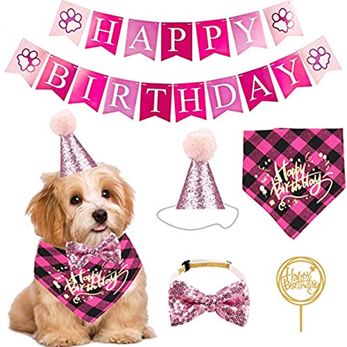 SH-RuiDu Geburtstagsparty-Zubehör für Haustiere, Hunde-Geburtstags-Halstuch, Fliege, Happy Birthday Banner, Tortenaufsatz-Set von SH-RuiDu