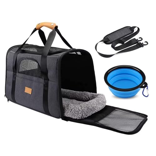 SH-RuiDu Haustier-Tragetasche, tragbare atmungsaktive Handtasche Haustier-Reisekäfig mit verstellbarem Schultergurt und faltbarer Schüssel für Spaziergänge, lange und kurze Ausflüge von SH-RuiDu