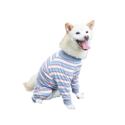 SH-RuiDu Hunde-Genesungsanzug, gestreifter Hunde-Einteiler, volle Abdeckung, langärmelig, 4 Beine, Pyjama für mittelgroße und große Hunde von SH-RuiDu