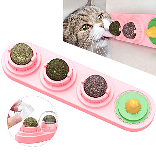 SH-RuiDu Katzenminze Ball Spielzeug für Katzen, drehbare Katzen Leck Spielzeug Natürliche Katzenminze Essbare Kugeln Lecken Treats Spielzeug für Haustier Katzen Zähne Reinigung (Pink) von SH-RuiDu