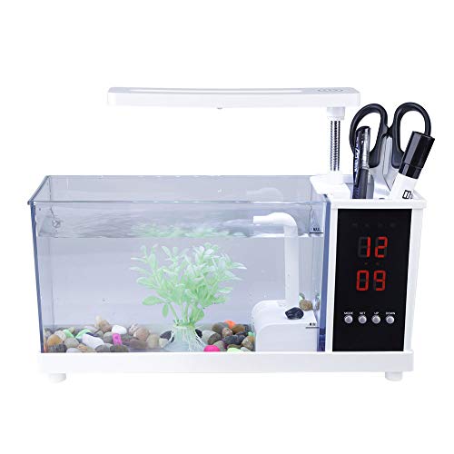 SH-RuiDu USB Mini Fish Tank Multifunktionales Aquarium mit Uhr Funktion LED Licht (Weiß) von SH-RuiDu