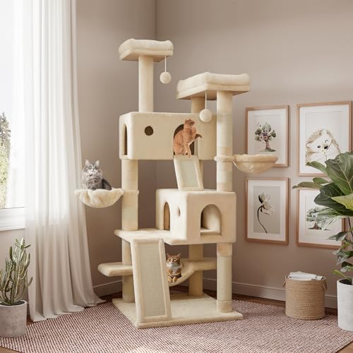 SHA CERLIN 165,1 cm größerer Kratzbaum für Indoor-Kätzchen, mehrstufiges Möbel-Aktivitätszentrum mit breitem Boden, gemütliche Plüsch-Katzen-Sitzstangen, Körbe, Sisal-Kratzbäume und Hängematte, Beige SHA CERLIN 165,1 cm größerer Kratzbaum für Indoor-Kätzchen, mehrstufiges Möbel-Aktivitätszentrum mit breitem Boden, gemütliche Plüsch-Katzen-Sitzstangen, Körbe, Sisal-Kratzbäume und Hängematte, Beige von SHA CERLIN