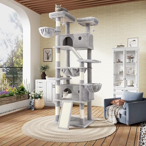 SHA CERLIN 205,7 cm großer Katzenbaum mit mehreren Ebenen für Indoor-Kätzchen/größere Katzenhaus-Möbel mit Hängematte/gemütliche Muschikat-Sitzstangen/Sisal-Kratzstämme/Haustierhaus/breiter Boden/Grau SHA CERLIN 205,7 cm großer Katzenbaum mit mehreren Ebenen für Indoor-Kätzchen/größere Katzenhaus-Möbel mit Hängematte/gemütliche Muschikat-Sitzstangen/Sisal-Kratzstämme/Haustierhaus/breiter Boden/Grau von SHA CERLIN