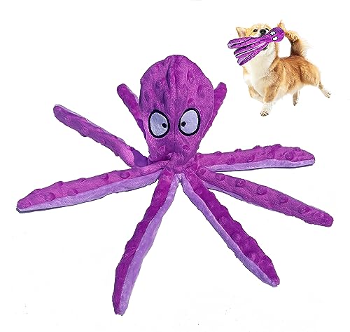 SHAGGYTAILVILLAGE Octopus No Stuffing Crinkle Plush Dog Toy, Puppy Toys, Squeaky Dog Toys, Dog Toys for Small, Medium and Large Dogs, Durable Chew Toys for Puppy Teething.(Purple Octopus 1PC) von SHAGGYTAILVILLAGE