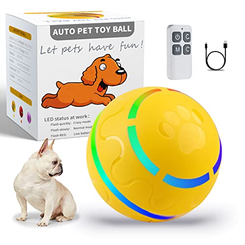 SHAIINKOOW Smart Hundespielzeug Bälle mit LED Blitzlicht, Automatische Hundebälle, Fernbedienung Hundebälle, Hundebälle für große/mittelgroße/kleine Haustiere, Geschenke für Hunde (Gelb) von SHAIINKOOW