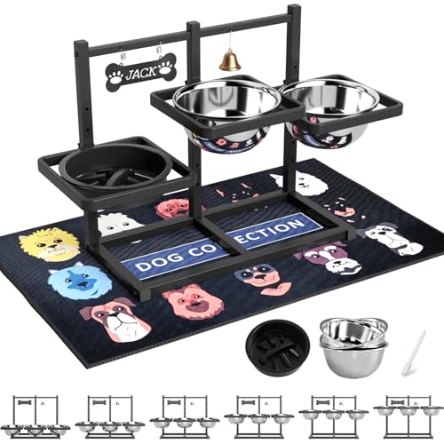 Erhöhter Futternapfständer für mittelgroße und große Hunde mit langsamer Fütterung und Matte, verstellbare Höhe 9,9 cm, 14,9 cm, 18,1 cm, 26,7 cm, 26,7 cm, 20,6 cm, 1644 g erhöhter dreifacher von SHAINFUN