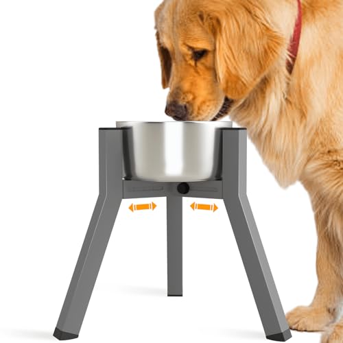 SHAINFUN Erhöhter Hundenapf für große Hunde, Grauer, einzelner erhöhter Hundenapfständer mit Verstellbarer Breite 17,8-27,9 cm, 27,9 cm hoch, Futternapf und Wassernäpfe (Schüssel Nicht im von SHAINFUN