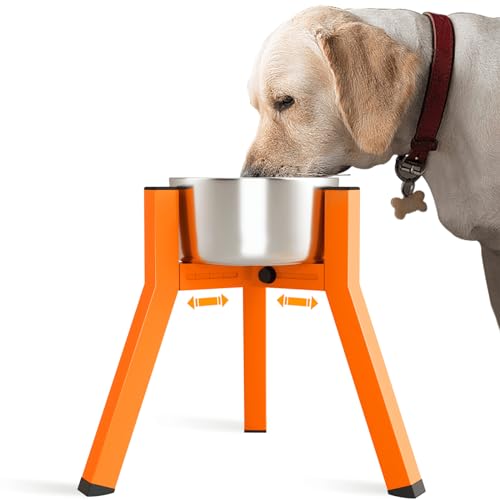 SHAINFUN Hundenapfständer für große Hunde, verstellbare Breite, hoch, erhöhter Futternapf für 17,8–26,9 cm große Näpfe, Futterspender für Hundefutter, Wasserständer, Metall, einzelner erhöhter von SHAINFUN