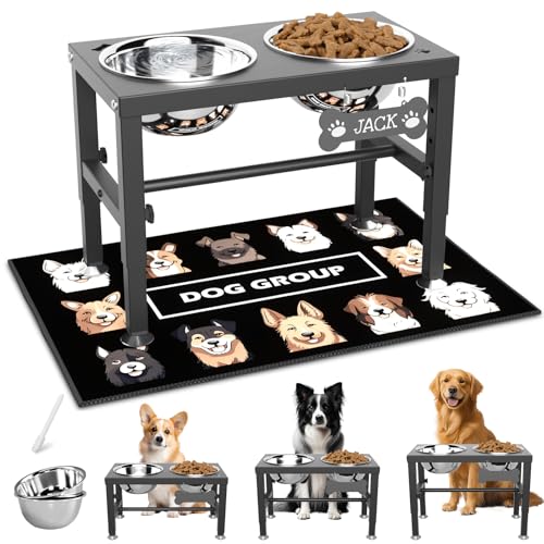 SHAINFUN Elevate Hundenäpfe mit Matte, erhöhter Hundenapfständer mit 2 Edelstahlnäpfen, 1,6 l Fassungsvermögen, für große Hunde von SHAINFUN