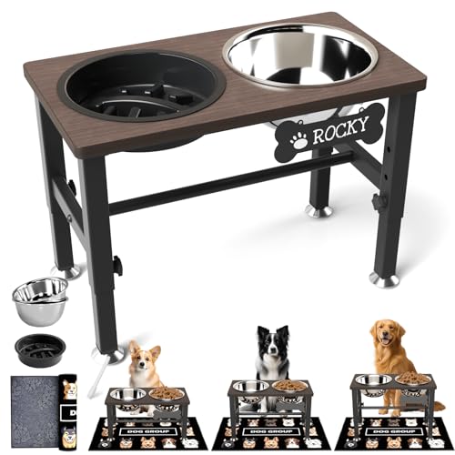SHAINFUN Erhöhte Hundenäpfe mit langsamem Füttern und Matte für mittelgroße und große Hunde, höhenverstellbar, erhöhter Hundenapfständer mit 2 Edelstahlnäpfen, 1,6 l Fassungsvermögen, große Hunde von SHAINFUN