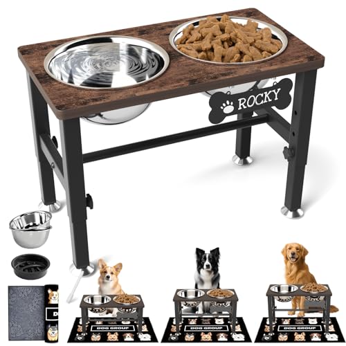 SHAINFUN Erhöhte Hundenäpfe mit langsamem Füttern und Matte für mittelgroße und große Hunde, verstellbare Höhe, erhöhter Hundenapfständer mit 2 Edelstahlnäpfen, 1,6 l Fassungsvermögen, für große Hunde von SHAINFUN