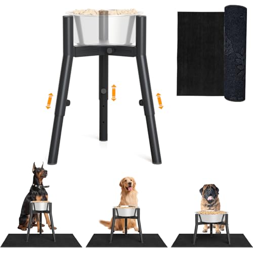 SHAINFUN Erhöhter Hundenapfständer für mittelgroße und große und extra große Hunde mit Matte, großer Hundefutterständer, verstellbar von 17,8–27,2 cm, Höhe 24,9–34 cm, starker erhöhter von SHAINFUN